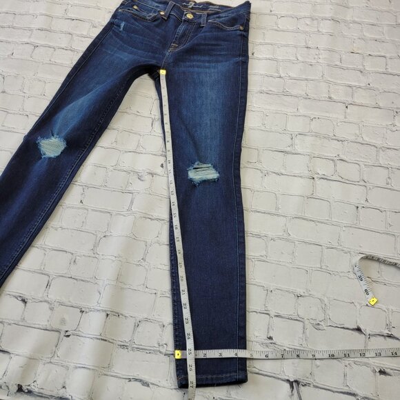 7 for all mankind woman’s dark blue distressed ankle ginevere jeans size 26 - Picture 2 of 12